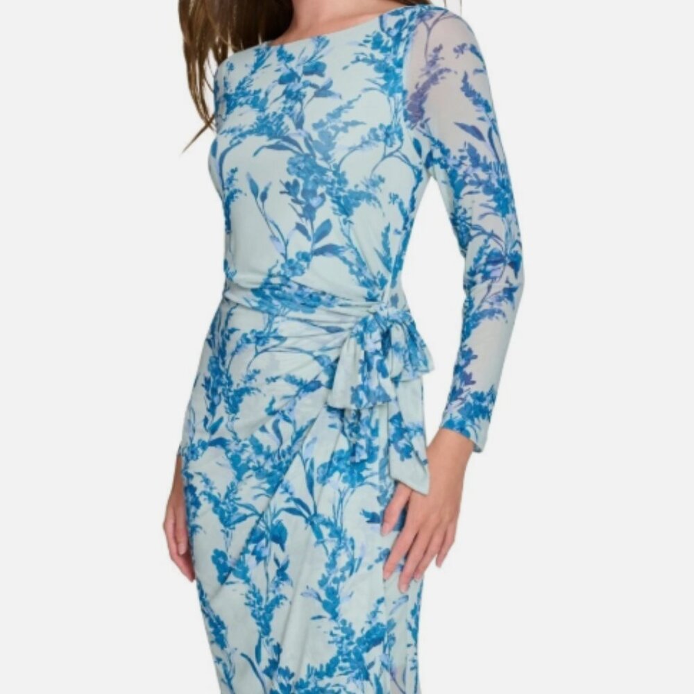 Tommy Hilfiger Womens Side Tie Mesh Fully Lined Midi Dress Size 12